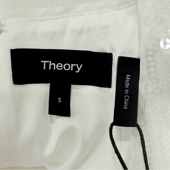 Theory Sequin T-Shirt Mini Dress Oversized White Small Chic Holiday Bridal Party - Picture 9 of 16